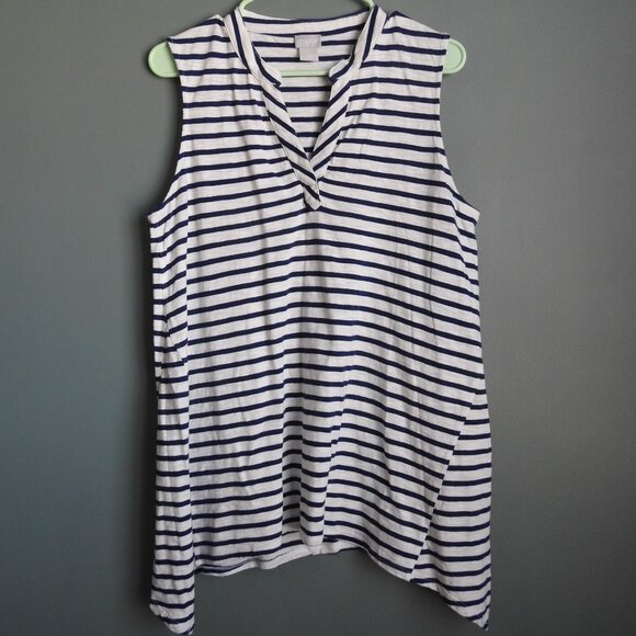 Chicos Hemmed Striped Tank Top Large - Picture 1 of 6